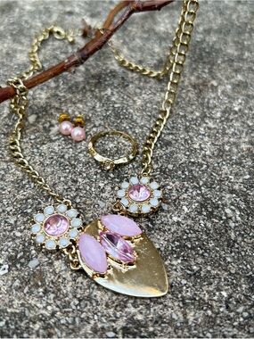 Gold-Tone Pink Crystal Statement Necklace